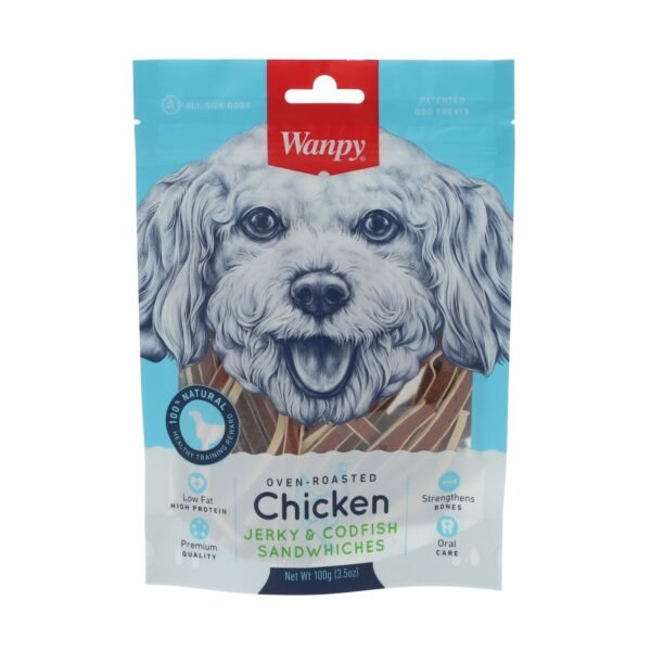 ונפי-חטיף לכלב רצועות עוף ודג בקלה-100 גרם